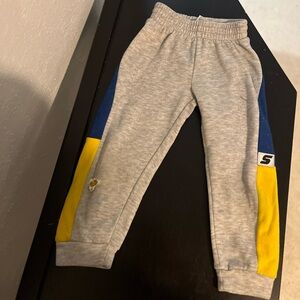 Kids Gray Sweatpants with Blue and Yellow Stripes
